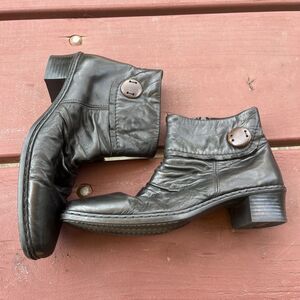 RIEKER Women's Zip Up Biker Ankle Boots Black Leather Size 40 US Size 9